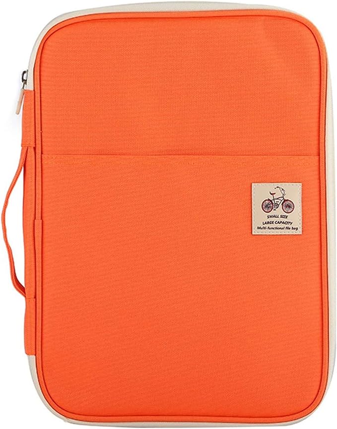 JAKAGO A4 Travel Portfolio Multifunctional Document Organizer Zippered Case for Office Supplies (Orange)