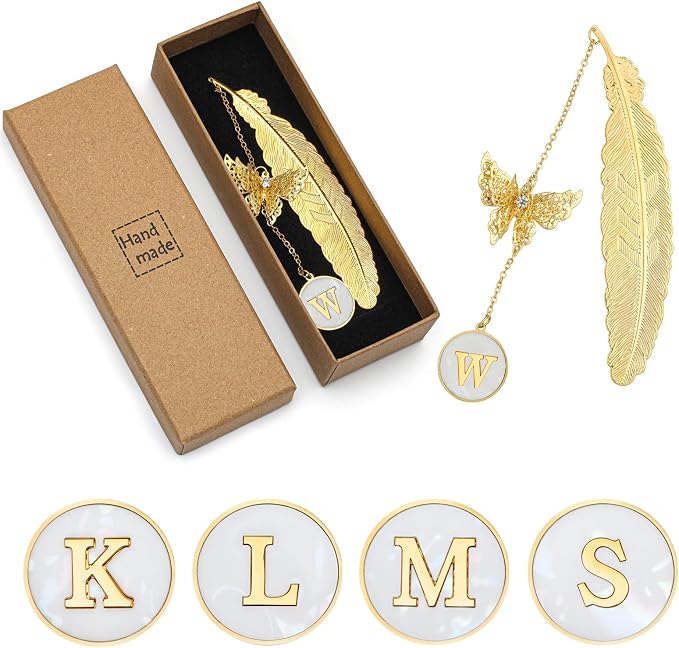 Personalized Initial Metal Butterfly Feather Bookmark for Women Girls Readers Book Lover Birthday Gifts for Women Her Teacher Girlfriend Wife Mom Sister Friend Daughter (Letter A)