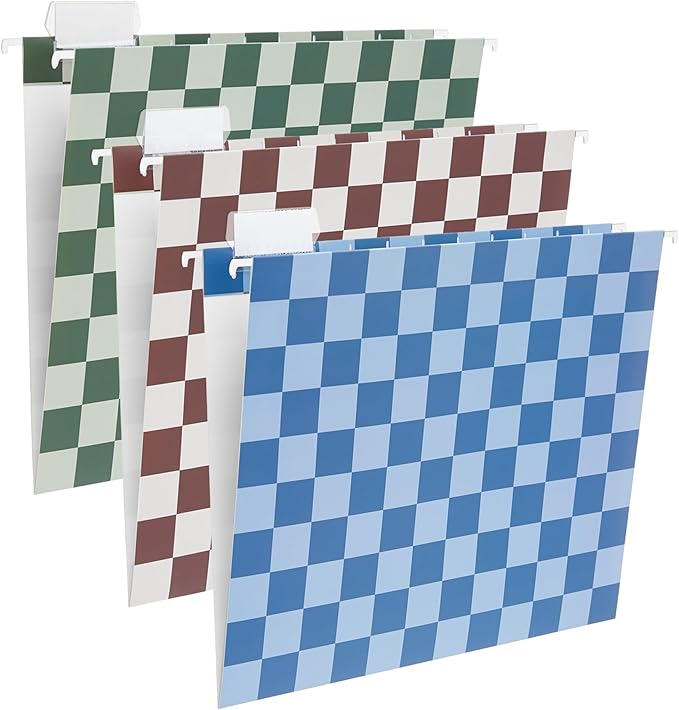 Y YOMA 6 Pack Decorative Hanging File Folders Letter Size Checkerboard Hanging Folder Pretty File Folder Organizer for Filing Cabinet Office Home with 1/5-Cut Adjustable Tabs, Classic Color