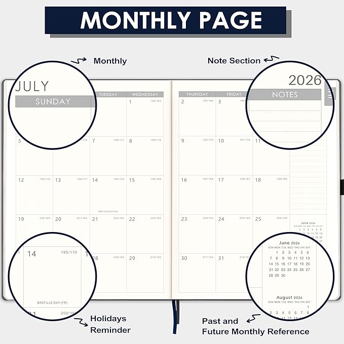 Planner 2026-2027 - Planner Weekly and Monthly 2026-2027, Jul 2026 - Jun. 2027, 8.5" x 11", Academic Calendar, Leather Cover Planners with Thick Paper, Back Pocket with Notes Pages - Grey