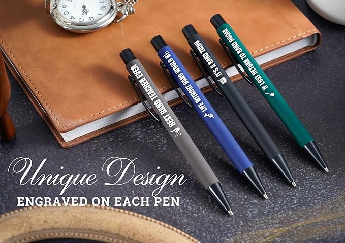 InnoBeta Music Teacher Gifts for Women, Ballpoint Pen Set of 4, Funny Gifts in Teacher Appreciation Day, Birthday, Christmas - Band