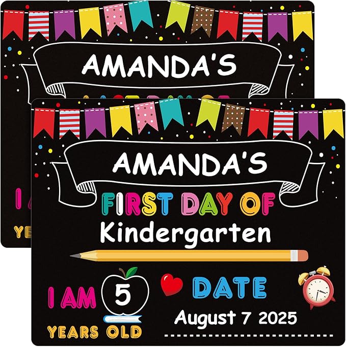PETCEE First Day of School Board Sign - 11"x14" Double Sided Reusable and Erasable 1st First & Last Day of Preschool Pre-K Chalkboard Sign Photo Prop Gift Back to School Supplies for Kids Son Daughter