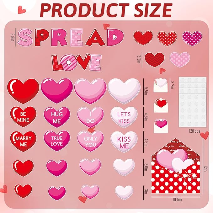 FYSUIMU Valentine' s Day Classroom Door Decoration Bulletin Board Set Red Pink Heart Spread Love Envelope Paper Cutouts for School Classroom Chalkboard Wall Door Welcome Decor