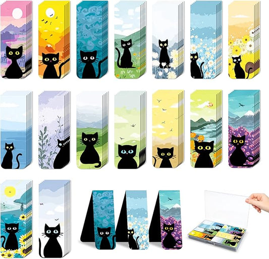 48 Pieces Magnetic Bookmarks Magnet Page Markers - Book Marks for Reading Women & Men with Storage Boxes - Gifts for Cat Lovers, Cute Magnet Bookmark Clips for Reading Pleasure (Cat Style A)