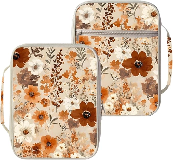 Fall Floral Bible Cover for Women | Wildflower Scripture Case with Zipper and Handle | Large Polyester Bible Bag with Pockets for Church, Study & Travel | Christian Gifts for Women