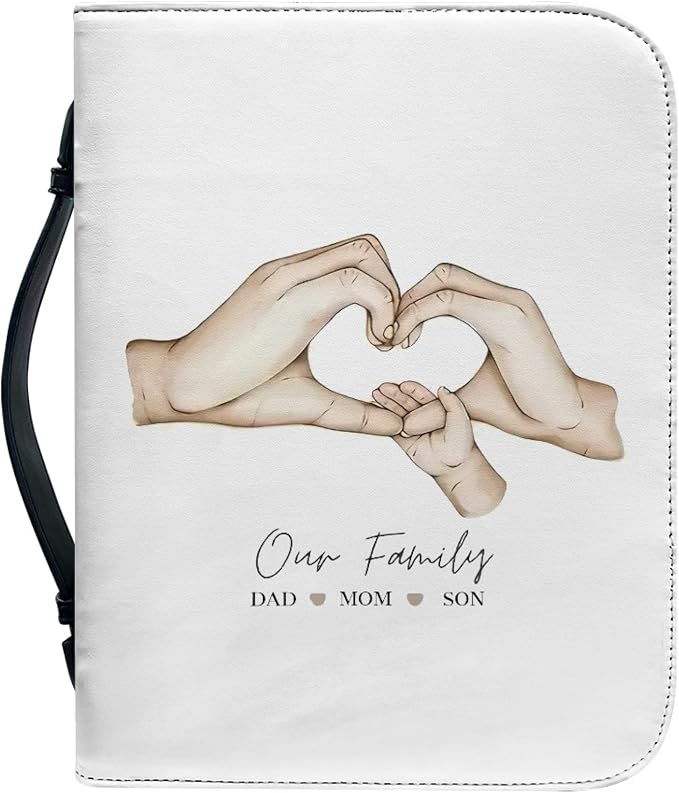 Personalized Bible Cover with Family Hands, Custom Bible Cover Case for Women Girls, Large Capacity Scripture Bag with Handle