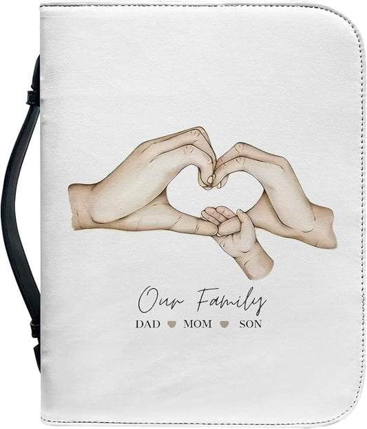 Personalized Bible Cover with Family Hands, Custom Bible Cover Case for Women Girls, Large Capacity Scripture Bag with Handle