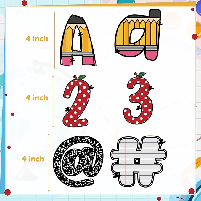 Gueevin 219 Pcs Bulletin Board Letters Set 4" Composition Book Letters for Bulletin Board Alphabet Cutout Classroom Decor with Uppercase, Lowercase Letter, 0-9 Numbers and Punctuation for Home School