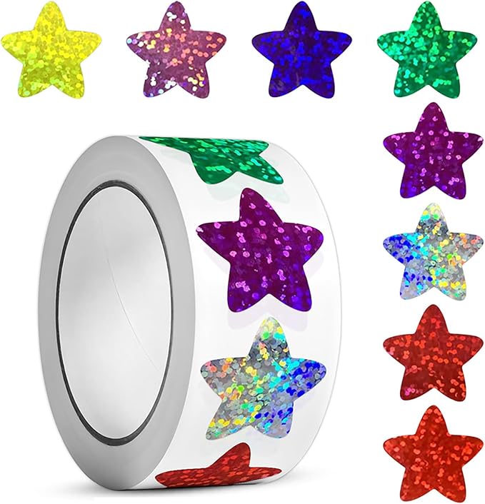 Sparkly Foil Small Star Stickers 500Pcs Multicolor Star Stickers 1" Diameter for Kids Reward, Arts and Crafts and Home Teacher Supplies Planner and Classroom (Multicolor 500pcs)