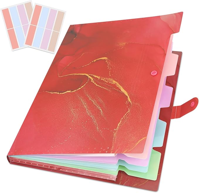 Expanding File Folder, Aesthetic Folders for School, Accordion File Organizer, Aesthetic Folder with Labels,5 Pockets Important Document Folders for School Office Homee(Rose Gold)