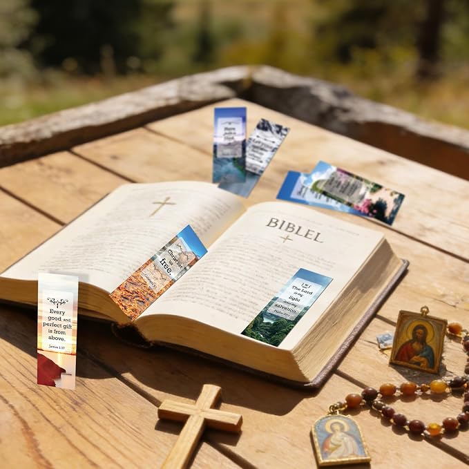 100 Pcs Christian Bookmarks, Religious Bible Verse Paper Bookmark Bulk for Women Man, Inspirational Scripture Scenery Book Mark Gift for Reading Lovers Church Accessories