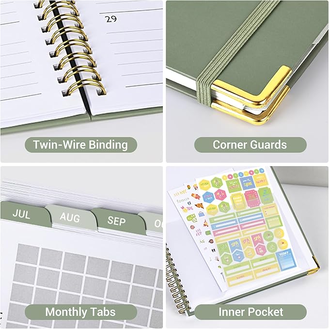 Academic Planner 2026-2027 (8.5" x 11") - Weekly & Monthly Planner (Jul. 2026 - Jun. 2027), Column View Calendar Organizers, Hardcover Agenda Book with Tabs for Office & School, Green