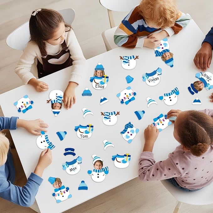60Pcs Winter Snowman Paper Cutouts Bulletin Board Decorations Blue Snowman DIY Photo Picture Crafts Cutout Christmas Winter Classroom Supplies for Kids School Chalkboard Home Birthday Wall Decor
