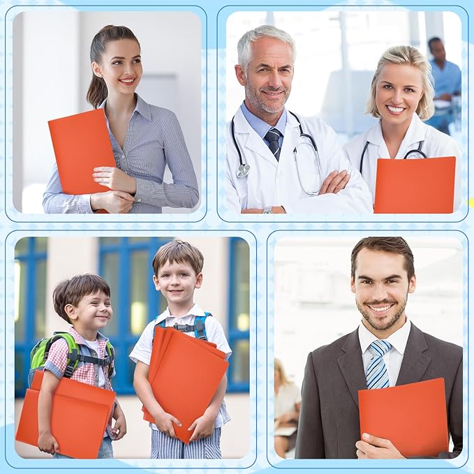 24 Pcs Orange Heavy Duty Plastic Folders 2 Pocket File Folder Fit Letter Size for Home Office School Communication Presentation Report Sheet Protectors (Orange)
