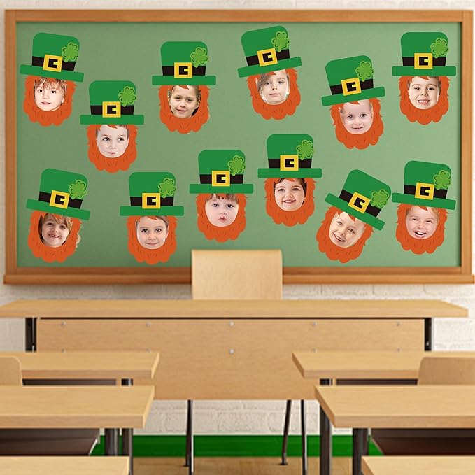 50 Pcs St. Patrick's Day Bulletin Board Leprechaun Hat Cutouts Green Irish March Bulletin Board Decor for Classroom Home DIY Photo Crafts Chalkboard Decor Supplies