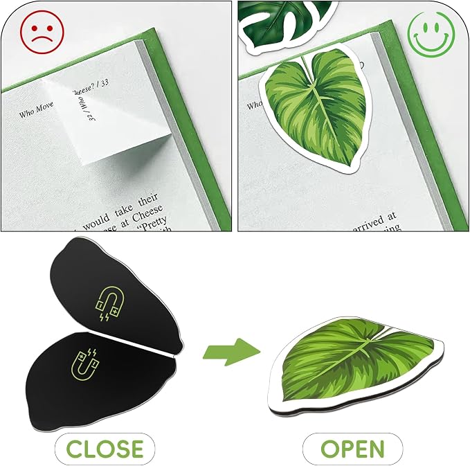 Qualsen Magnetic Bookmarks, 6 pcs Cute Bookmarks for Women, Men, Kids – Ideal Reading Accessories and Gifts for Book Lovers （Monstera Leaves Bookmark）
