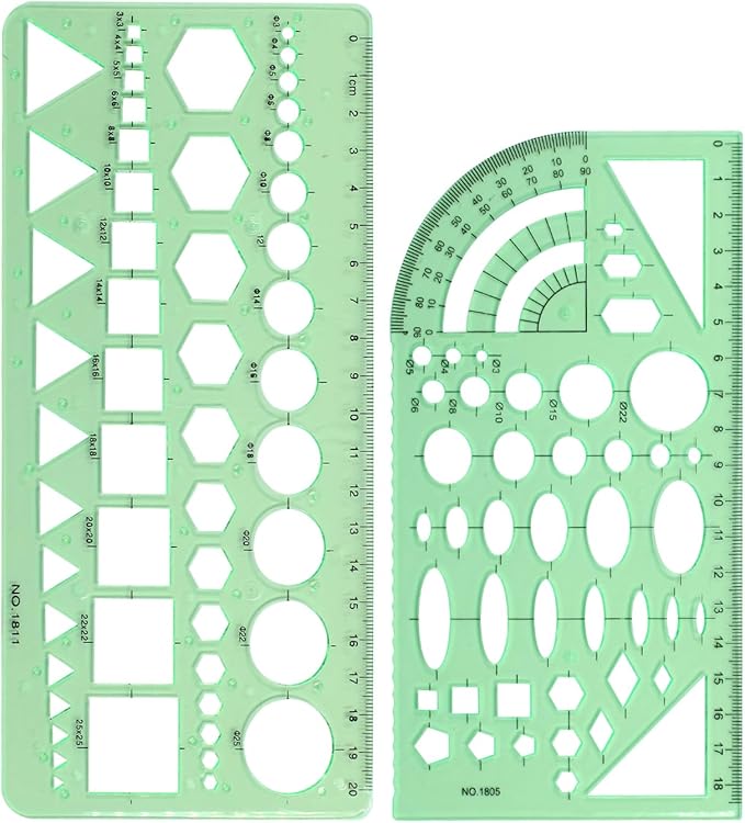 2 PCS Circle Template Clear Green Plastic Scale Drafting Digital Drawing Set Geometric Drawings Stencils Rulers Suitable for School Office Supplies (Style2)