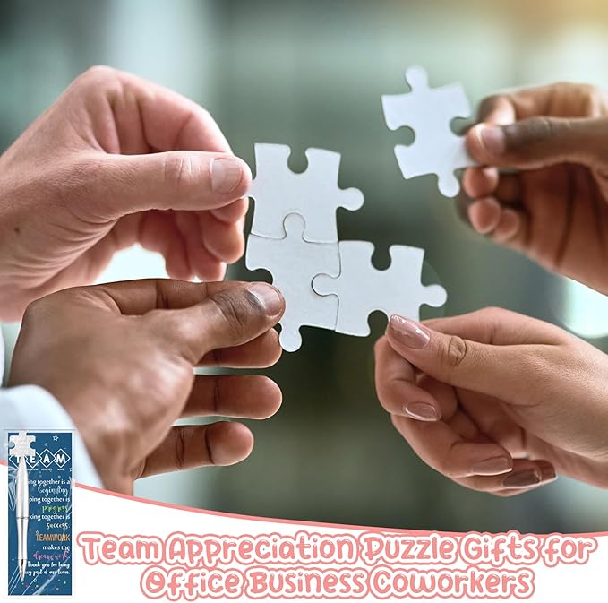 Sinload 60 Sets Team Appreciation Gifts Bulk Inspirational Puzzle Ballpoint Pens Motivational Cards Bookmark for Team Staff Office Coworker Employee Nurse Teacher Week Gifts