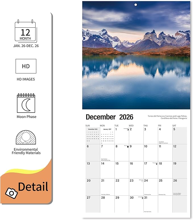 2026 Wall Calendar Chile Planner Calendar, Hangable Monthly Wall Calendar with Large Blocks for Organizing & Planning, Academic Schedule, Home, Office & family, Thick & Sturdy Paper (12"x24" Open)