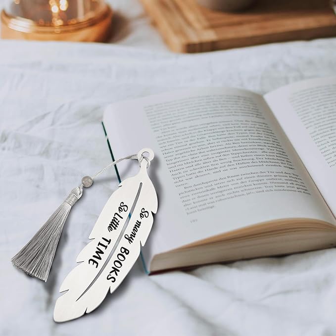 Creative Bookmark Gift from Mom to Daughter, So Many Books So Little Time, Back-to-School Gifts for Daughter Son, Bookish Gift Graduation Gift for Student, Metal Feather Bookmark VBK211