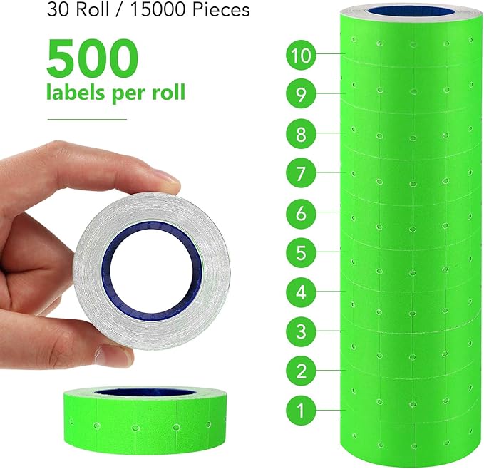 30 Rolls 15000 Price Gun Labels for Mx-5500 White Price Marker Stickers, Super Sticky Label Paper Tag Labels (Green)