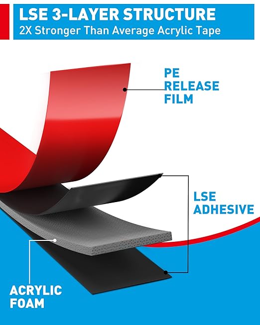 EMITEVER Double Sided Tape Heavy Duty, Tesa Adhesive Mounting Tape Waterproof(2 Pack), 0.39IN x 36FT Strong Acrylic Foam Tape for Walls, Automotive, Home Office Decor