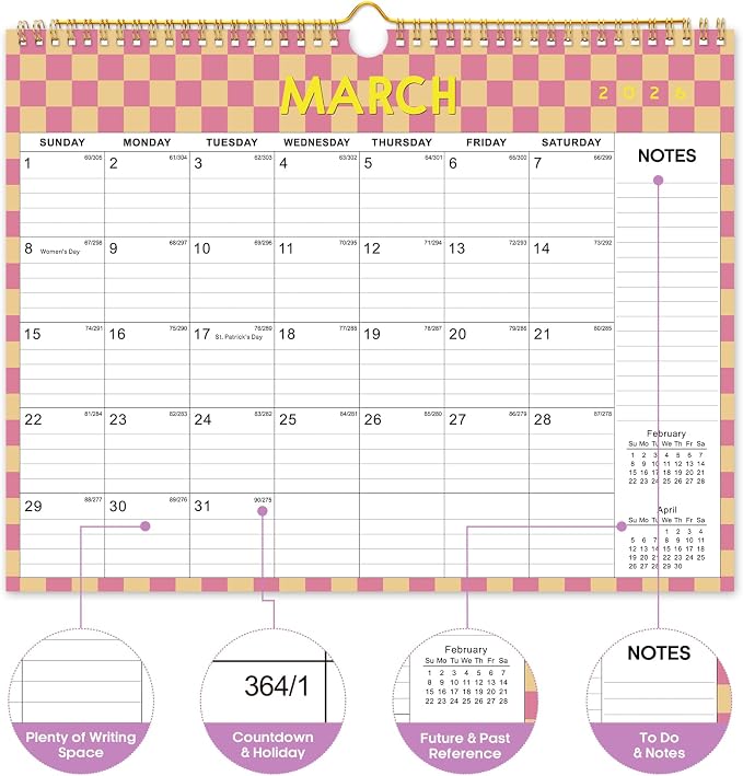 Calendar 2026-2027, Monthly Wall Calendar Runs Until June 2027, 11.5" x 14.8", Spiral Binding Hanging Wall Calendar, Perfect for Home or Office,Checkered