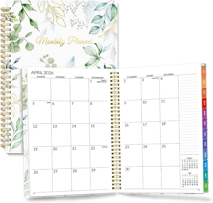 SUNEE Monthly Planner 2026-2027 - 18 Months Calendar Planner from Jul 2026 to Dec 2027, 7"x10" Yearly Planner with Tabs, Spiral Binding, Organizer for School Office Home, Greenery