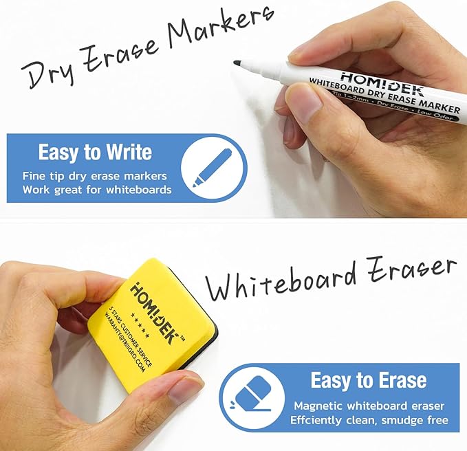 HOMiDEK Magnetic Whiteboard for Fridge, Small Refrigerator Magnet Dry Erase Board with 4 Markers & 1 Eraser, Reusable Blank White Board Sheet for Home, Office, School, Classroom Supplies - 8.5 x 14