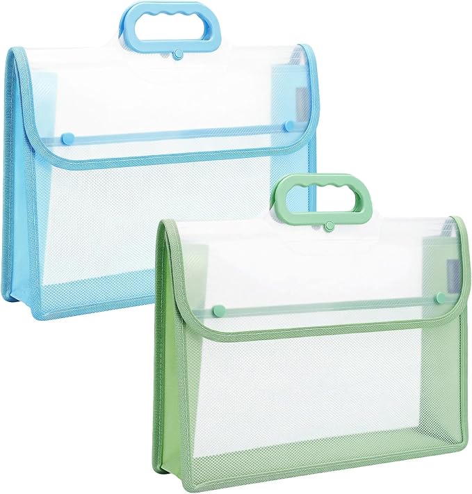 SAYEEC Plastic Expanding File Folder Portable Folders with Handle Transparent File Folder Organizer Large Capacity Document Organizer Briefcase Storage Bag for Office Home, Fit Letter/A4 Size (2 Pack)