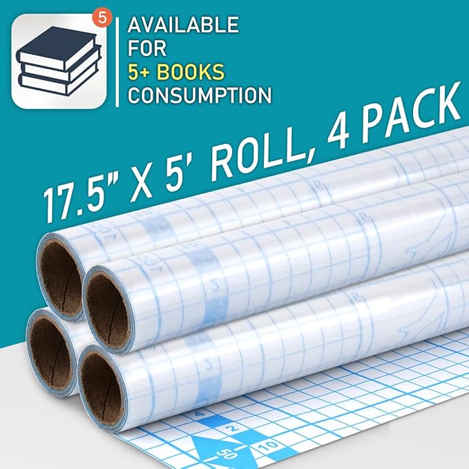 Chell 4 Pack Clear Contact Paper Roll for Books, 17.5in x 5ft Clear Self Adhesive Book Cover Paper Protector