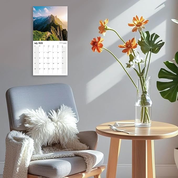 Wall Calendar 2026 Planner Calendar - Majestic Mountain Peaks Hangable Monthly Wall Calendar with Large Blocks for Organizing & Planning, Academic Schedule, Home, Office & family, Thick & Sturdy Paper (12"x24" Open)