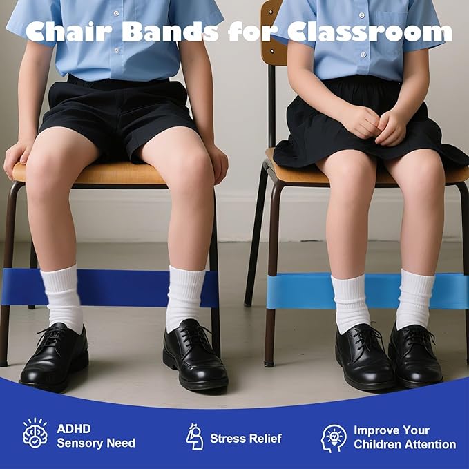 16 PCS Chair Bands With Fidgety Feet Colorful Chair Fidget Bands Desks Stretch Foot Band for ADHD Sensory Flexible Band Classroom Home Chair Fidget Tools Green