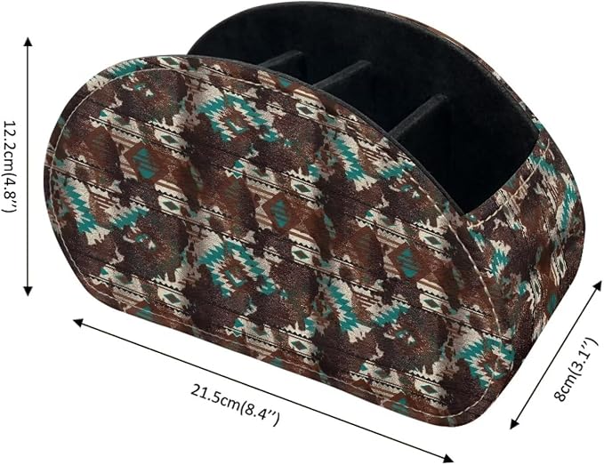 Aztec Cow Spot Print Remote Control Holder with 5 Compartments, Office Desk Organizers Couch/TV Stand/Nightstand Accessory-Desktop Space Saver,Remote Control Caddy