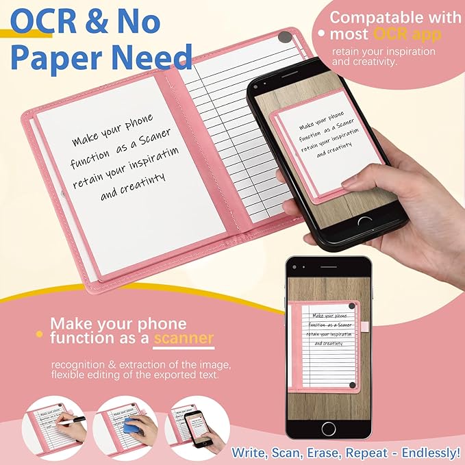 Feifeiya 6 Sides Dry Erase Notebook Portable Whiteboards Notebook Small Reusable College Ruled Lined Board Folding Mini Travel Dry Erase White Board for Office Study(Pink,A6: 5 x 7 Inches)