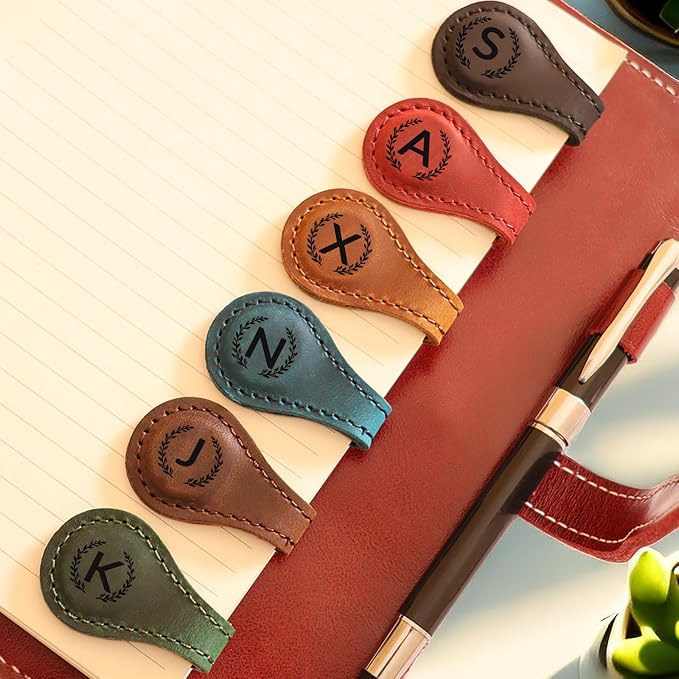 Magnetic Leather Bookmark with 26 Initial for Reading Women,Personalized Magnet Book Marks Gifts for Men,Book Lovers (Dark Brown, S)