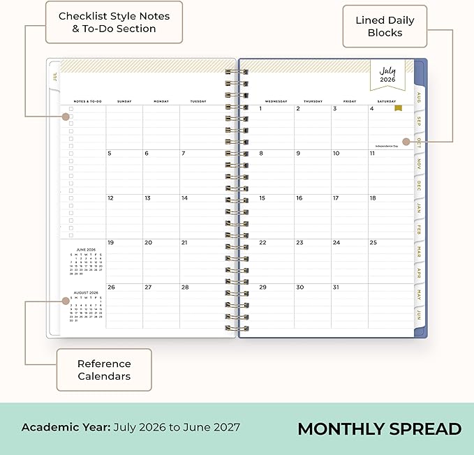 Blue Sky Day Designer 2026-2027 Weekly and Monthly Academic Year Planner Calendar, July 2026 - June 2027, 5" x 8", Clear Pocket Cover, Laminated Tabs, Storage Pocket, Includes Stickers, Climbing Floral Blush