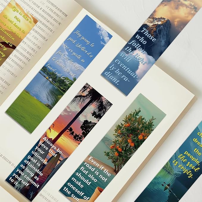 30Pcs Motivational Landscape Bookmarks Inspirational Page-Markers with Uplifting Quotes for Students Kids Teens Adults and Reading Lovers