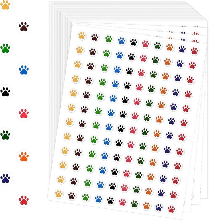 6000 Pieces Paw Print Stickers, Puppy Paw Prints Stickers, Round Dog Paws Print Decals Colorful Mini Incentive Reward Sticker for Kids, Behavior Chart Sticker for Students Teachers Classroom Supplies