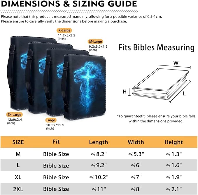 Bible Covers for Women Blue Lion Cross Waterproof Bible Holder Case for Man Portable Bible Protector PU Leather Bible Organizer Bag Large Size