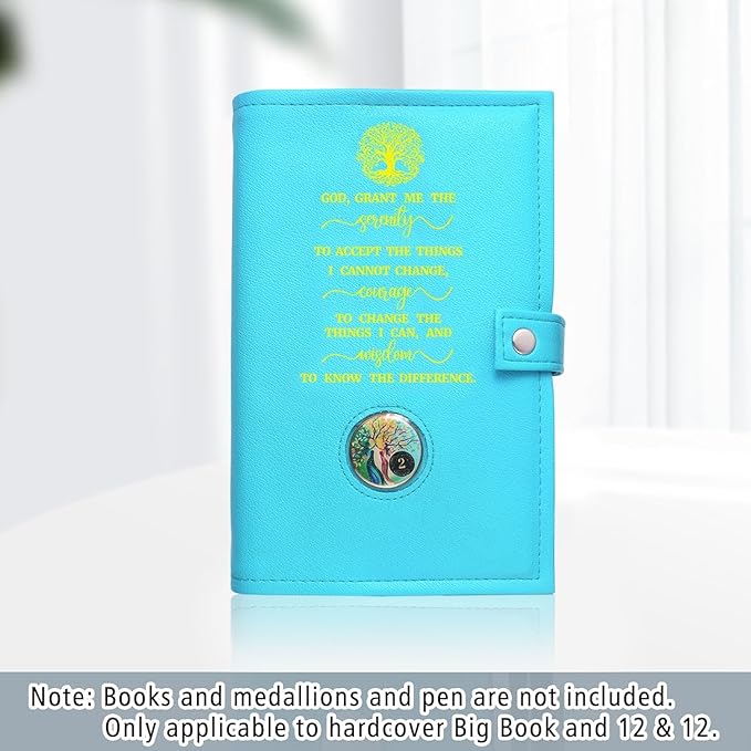 LParkin AA Big Book Cover for Big Book (Hardcover) & 12&12 - Durable PU Leather with Serenity Prayer Design, AA Book Cover with Coin Holder & Sobriety Bookmarks (Green God Grant Me)