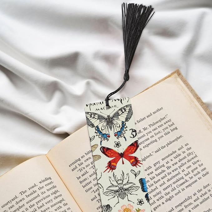 Butterfly 5pcs Wood Bookmarks with Tassel for Planner Reading Book Lovers Accessory Readers Men Women 4.6 X 1.2 Inch