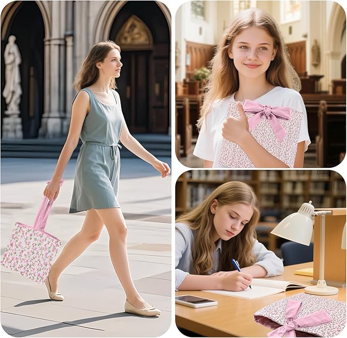 Bible Cover Case for Women,Large Bible Tote Bags for Women Organizer Quilted Bible Carrying Case(new) (Pink Flower)