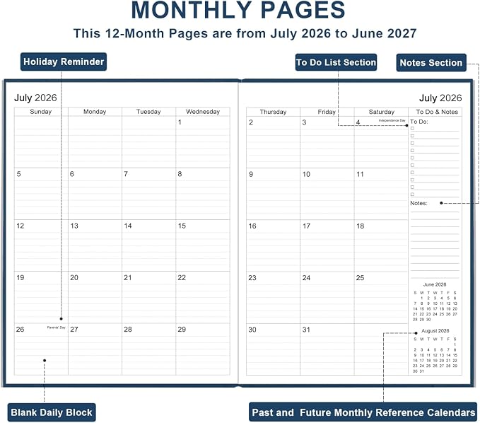 Planner 2026-2027 - 8.5'' × 11'' Weekly & Monthly Planner from July 2026 to June 2027, Large Planners 2026-2027 with Pefect Organizer, Fabric Cover, Inner Pocket, Blue