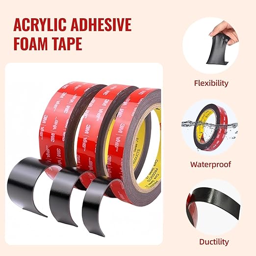 Double Sided Tape Heavy Duty, Adhesive Mounting Tape, 1/2 in x 15.5 ft, Waterproof Foam Tape for Indoor, Outdoor, Automotive Trim, Garage, LED Strip Lights, Home Decor