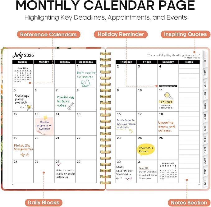 Planner 2026–2027, Weekly & Monthly Academic Organizer for School Year, Jul 2026–Jun 2027, Hardcover Planner with Tabs, Back to School Essential, 6.3" x 8.5", Creative Corner