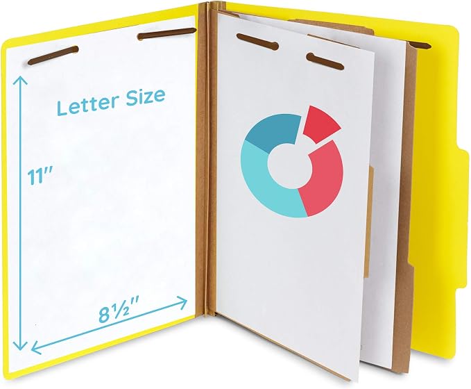 10 Yellow Classification Folders, 2 Divider, 2 Inch Expansions, Durable 2 Prongs Designed to Organize Standard Medical Files, Law Client Files, Office Reports, Letter Size, Yellow, 10 Pack