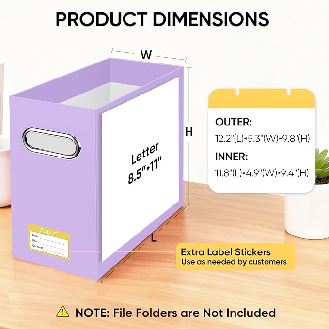 BALEINE File Organizer Box, Cardboard File Folder Organizer with Handle for Letter Size, Portable Collapsible Hanging Filing Box for Home Office Document Storage (1 Pack, Lavender)
