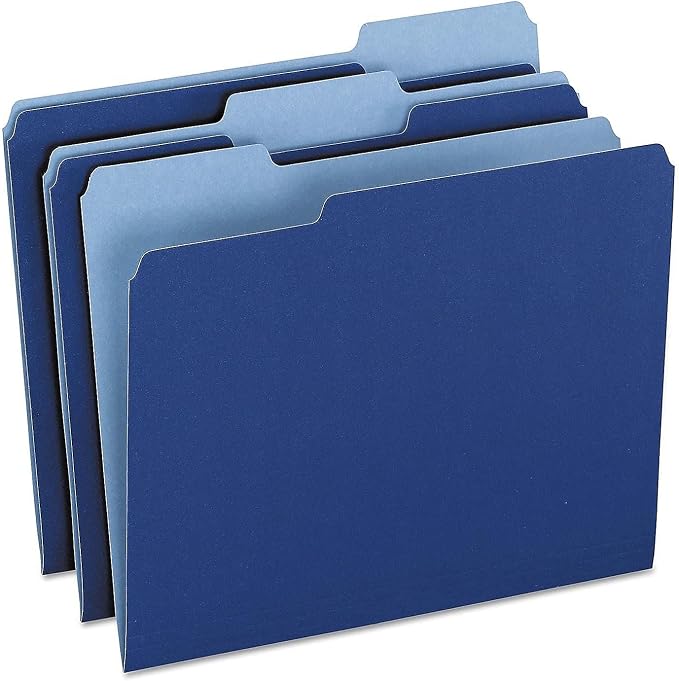 Pendaflex 15213NAV Colored File Folders, 1/3 Cut, Letter Size, Navy, 100/Box
