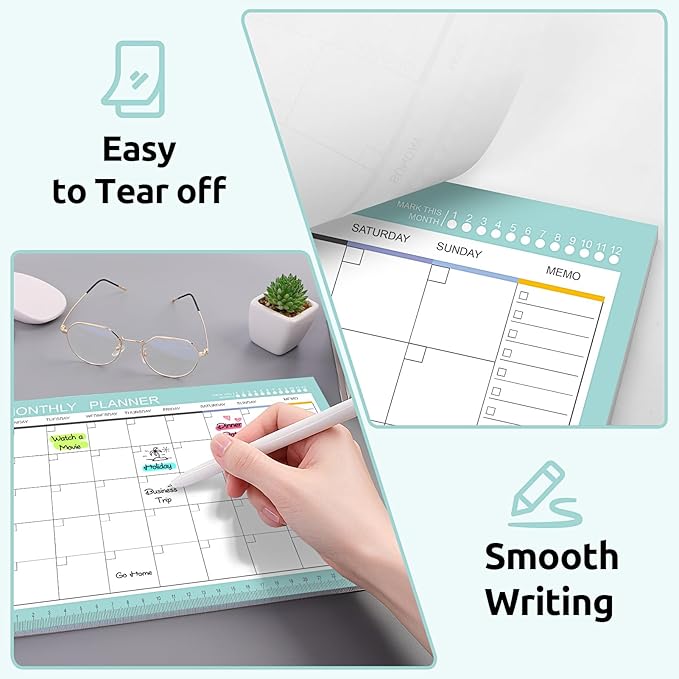 Phyxin Undated Planner, 54 Sheets Blank Calendar, 11.2" x 8.3" Monthly Calendar Planner, Tear Off Undated Monthly Planner with Memo for Women, Students, Teachers, Green